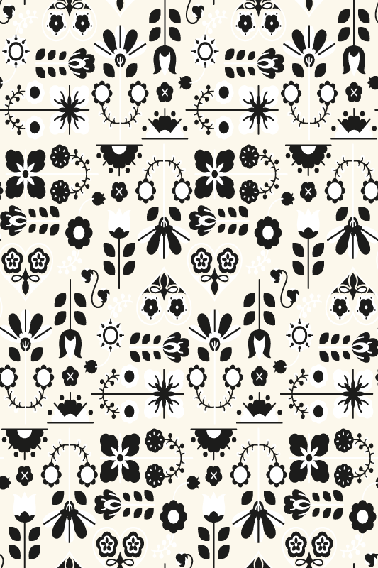 Tappeto vinile animali motivo popolare bianco e nero - TenStickers