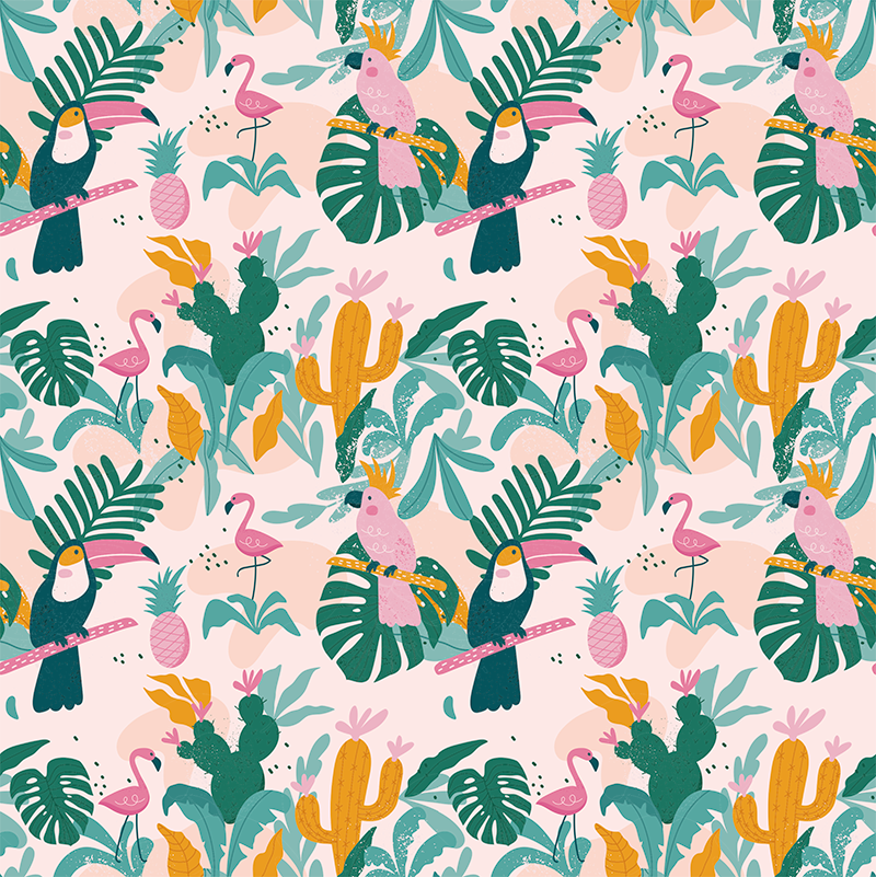 Tappeto vinile animali uccelli tropicali e foglie - TenStickers