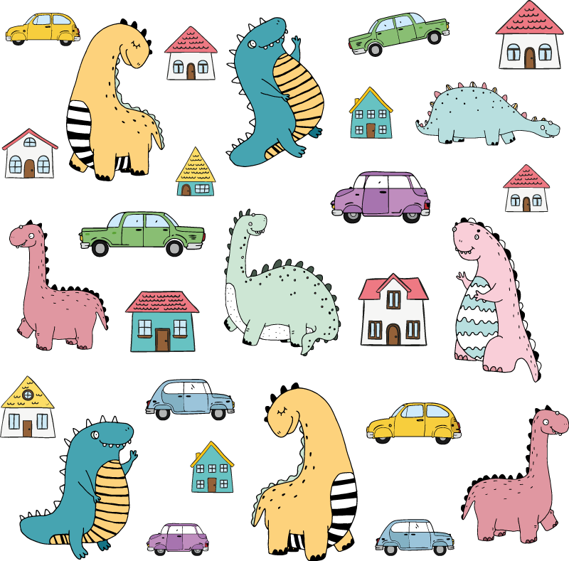 Tappeto vinile animali dinosauri nordici in città - TenStickers