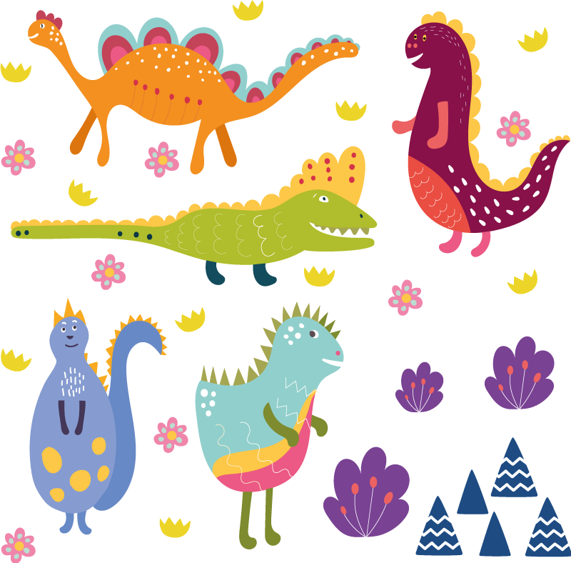 Tappeto vinile animali set dipinto a mano dinosauri nordici - TenStickers