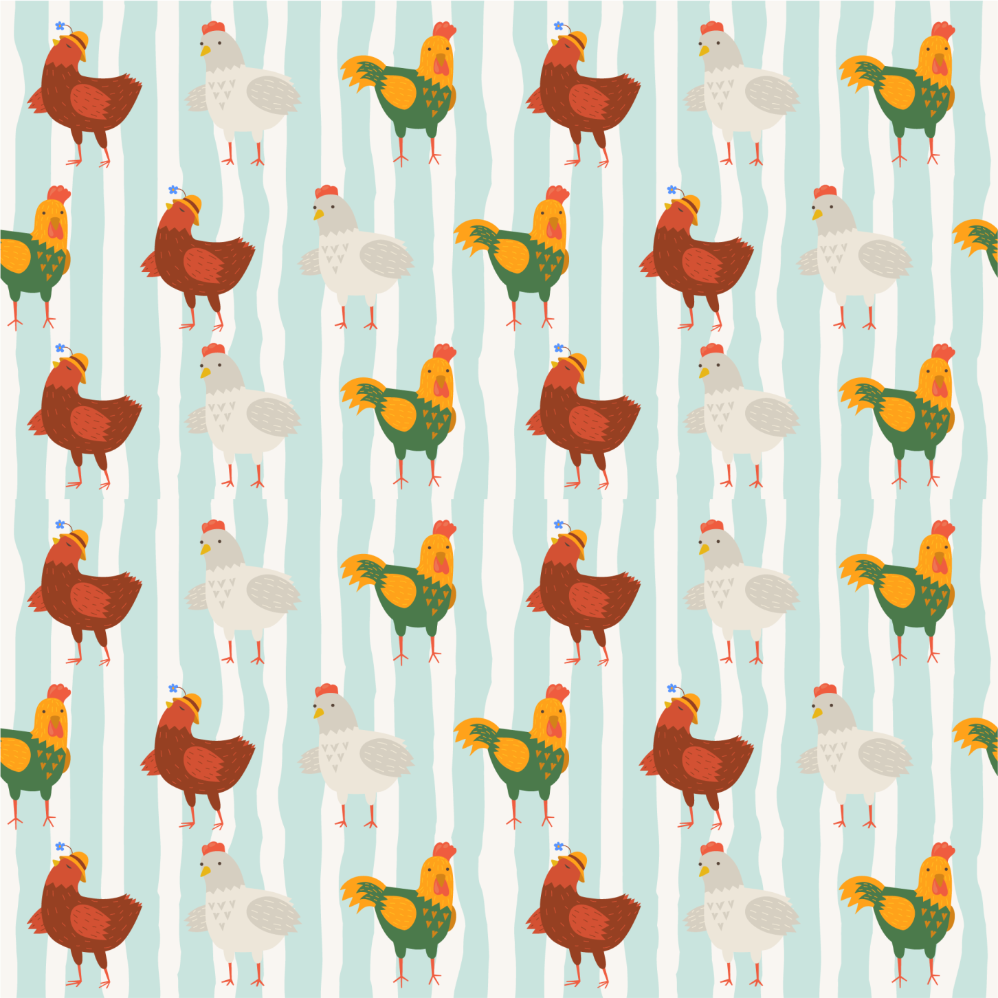 Tappeto vinile animali righe verticali con galli - TenStickers