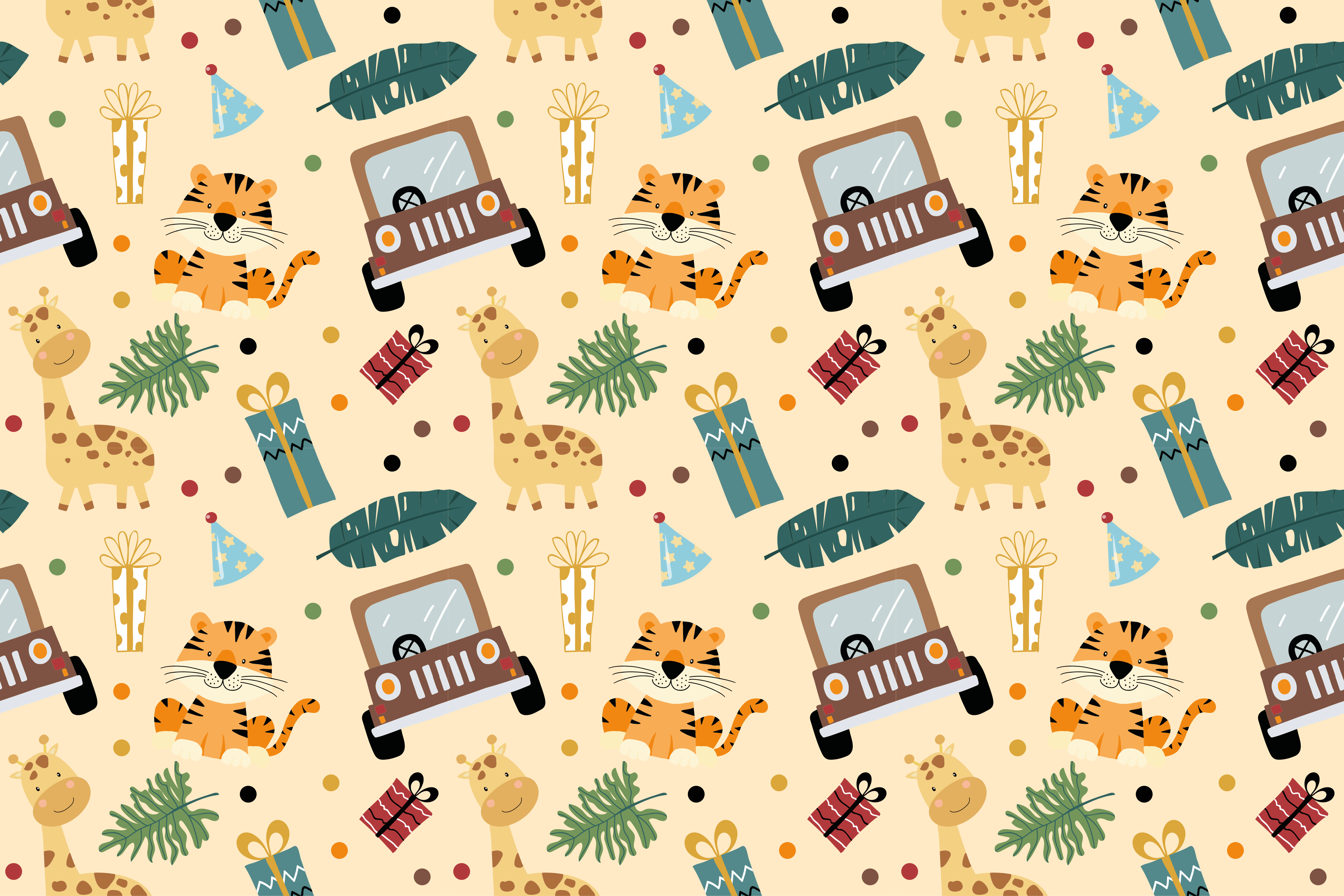 Tappeto vinile animali safari con auto - TenStickers
