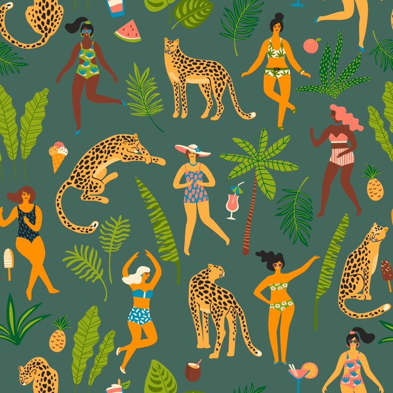 Tappeto vinile animali donne e sfondo leopardato - TenStickers