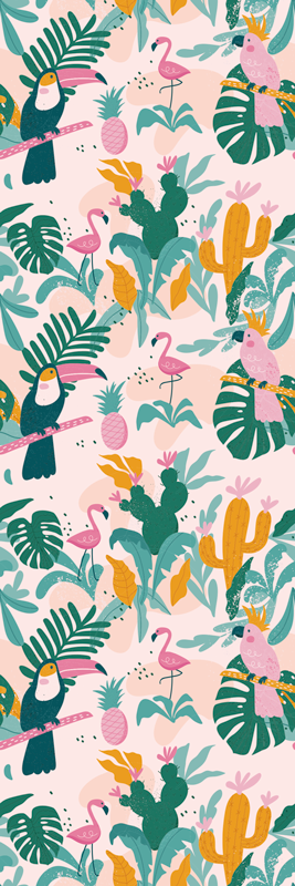 Tappeto vinile animali uccelli verdi su sfondo rosa - TenStickers