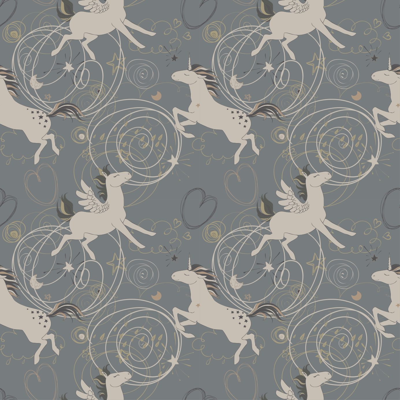 Tappeto vinile animali unicorni pegaso su sfondo scuro - TenStickers