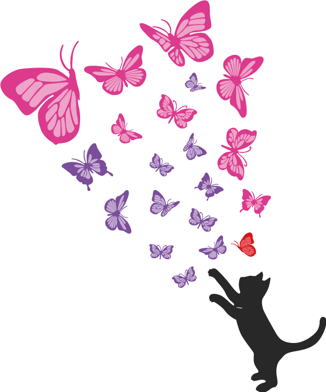 Tappeto vinile animali gatti giocosi e farfalle - TenStickers