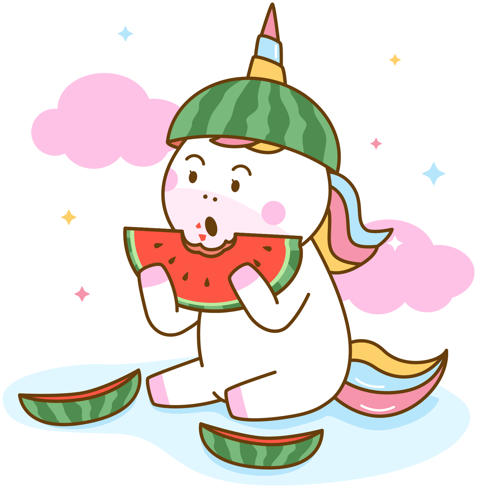 Tappeto vinile animali unicorno che mangia anguria - TenStickers