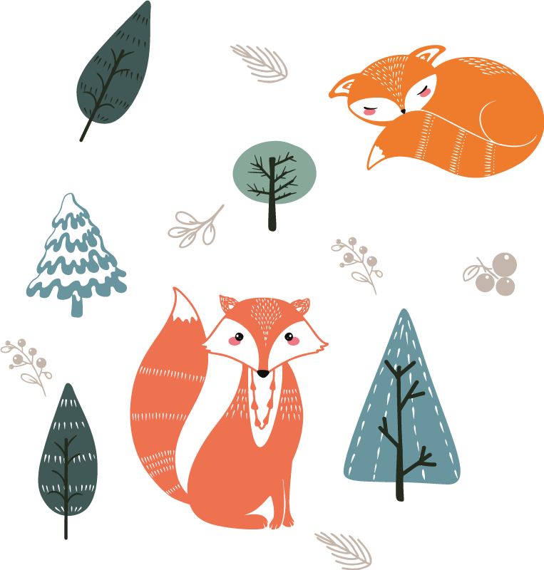 Tappeto vinile animali design di volpi fantasiose - TenStickers