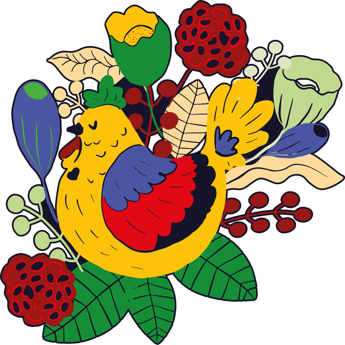 Tappeto vinile animali uccelli colorati e floreali - TenStickers
