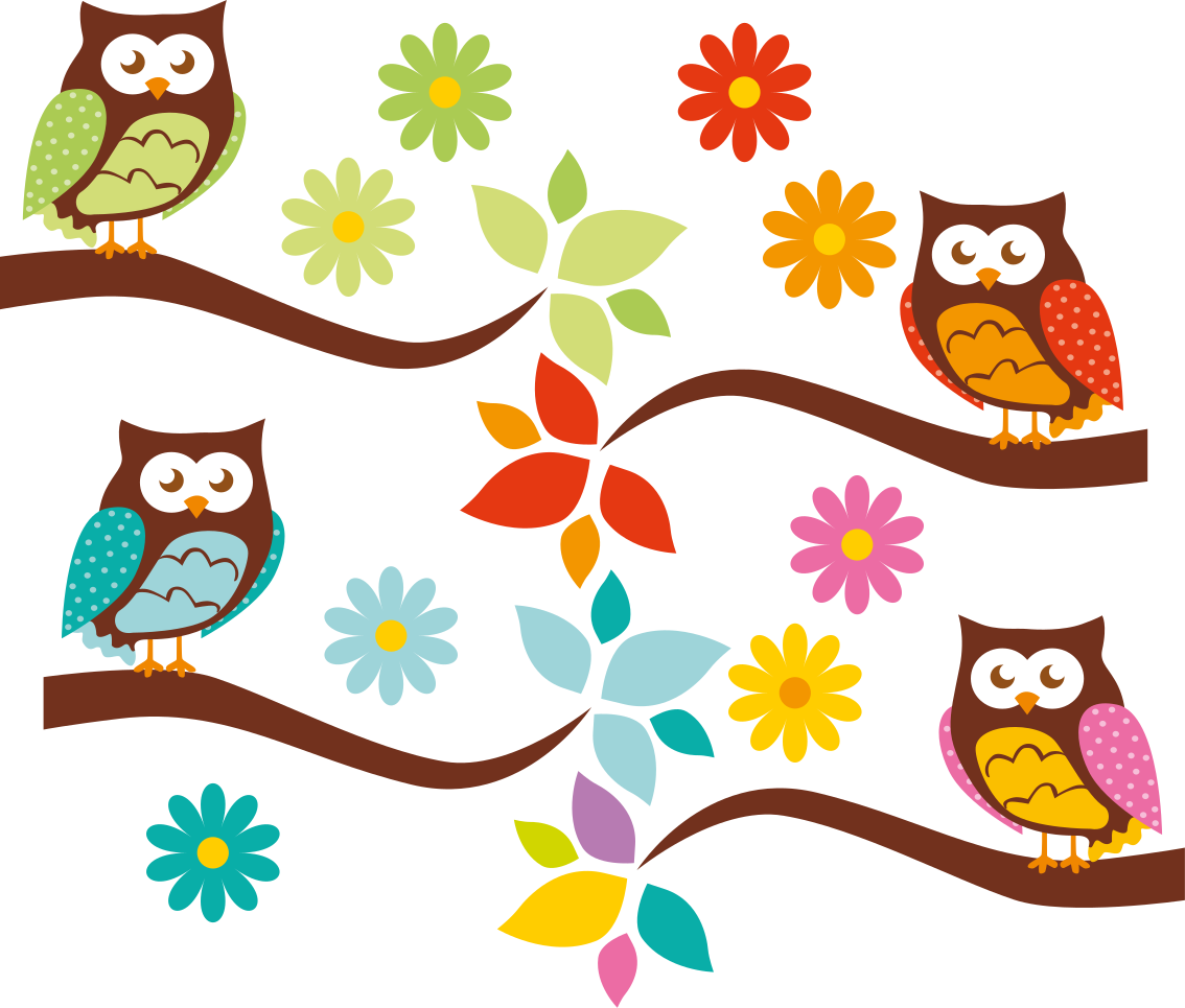 Tappeto vinile animali composizione di gufi colorati - TenStickers