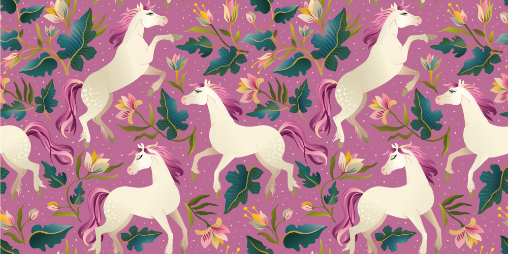 Tappeto vinile animali design floreale rosa cavallo - TenStickers