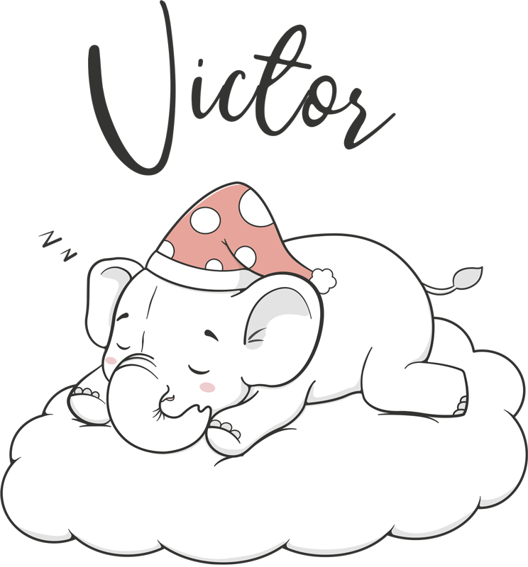 Tappeto vinile animali elefante tra le nuvole con nome - TenStickers