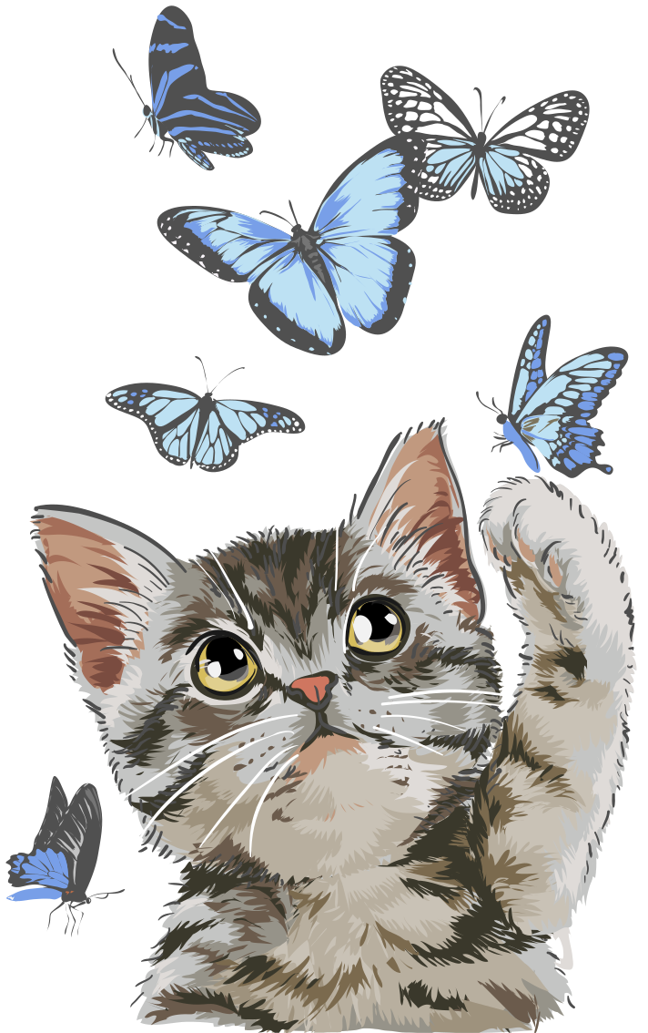 Tappeto vinile animali gattina con farfalle blu - TenStickers