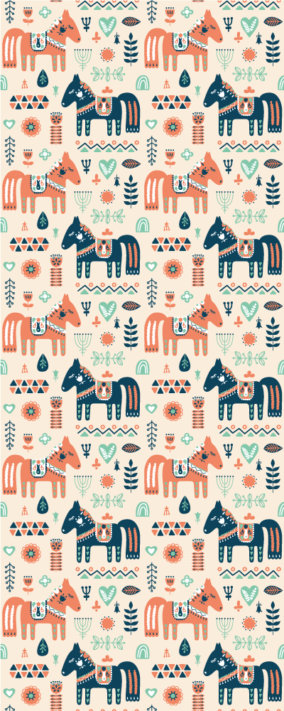 Tappeto vinile animali foglie nordiche e cavalli - TenStickers