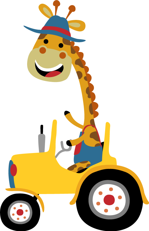 Tappeto vinile animali giraffa felice trattore - TenStickers