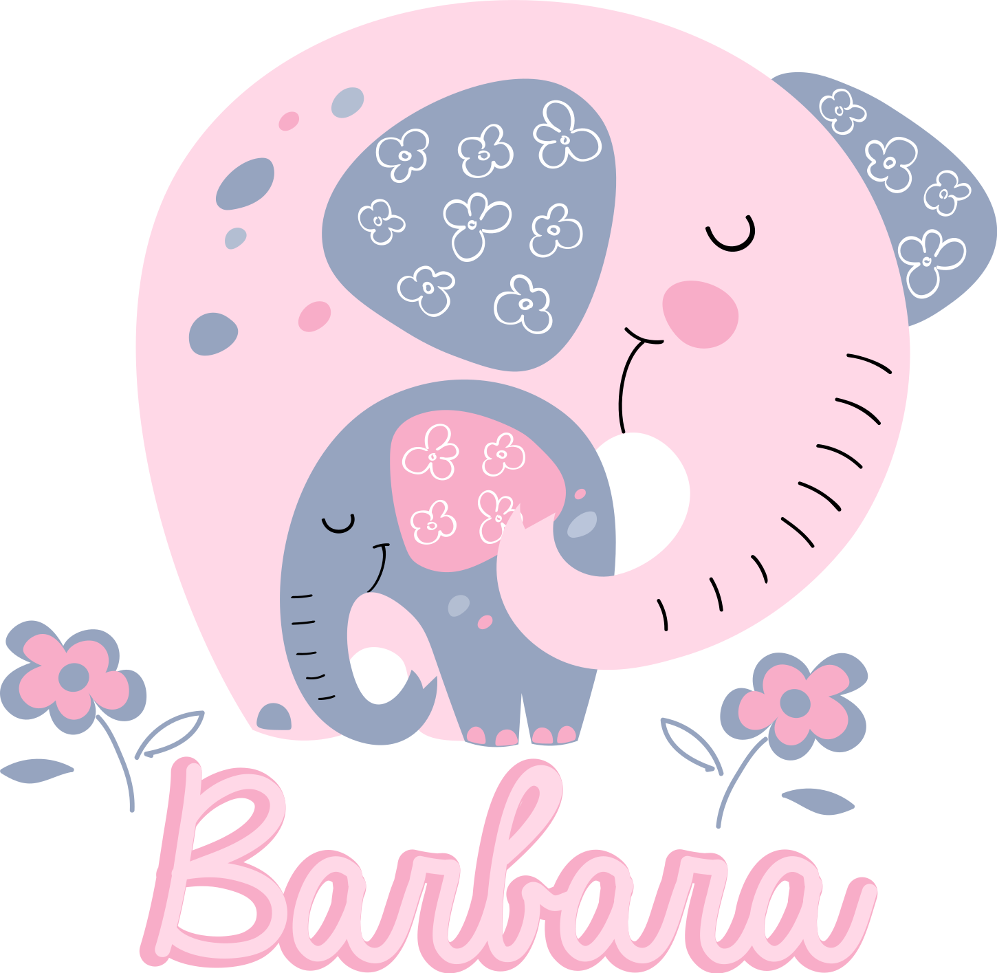 Tappeto vinile animali elefanti con cuori e nome - TenStickers