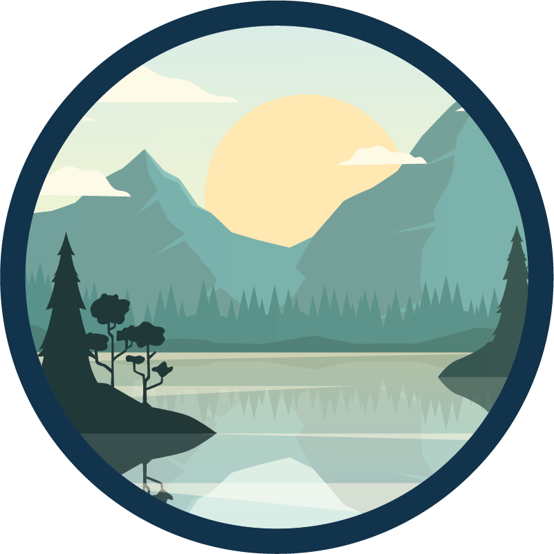 Tappeto vinile fiori silhouette montagna con lago - TenStickers