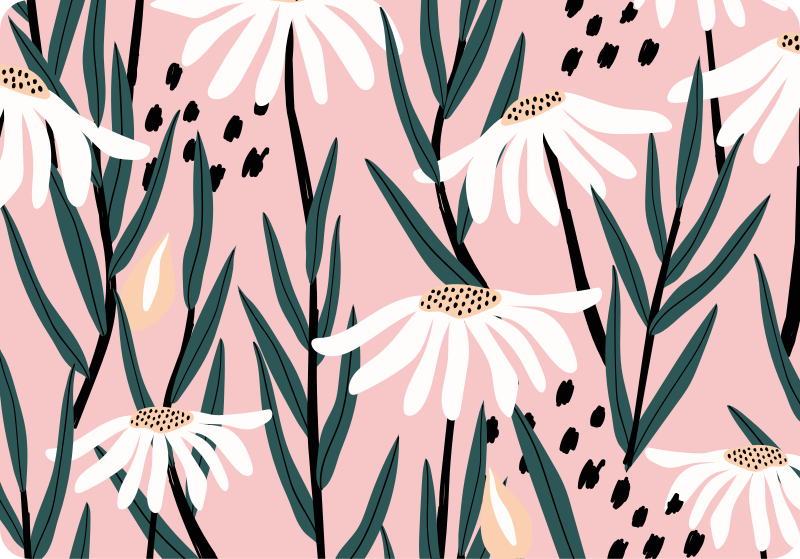 Tappeto vinile fiori margherite su sfondo rosa - TenStickers