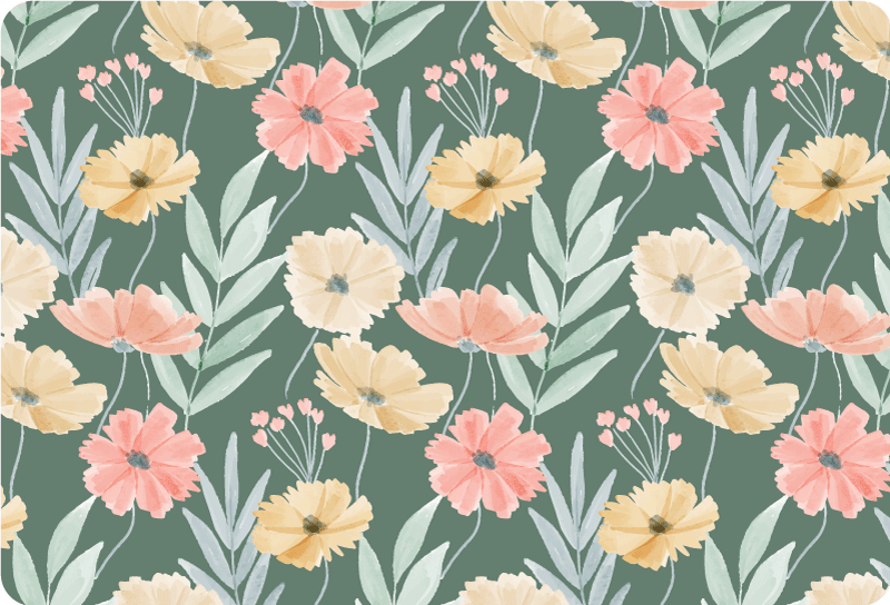 Tappeto vinile fiori motivo floreale acquerello originale - TenStickers