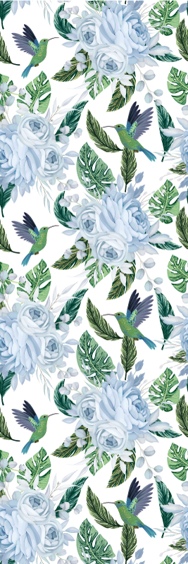 Tappeto vinile fiori fiori di giardino blu con uccelli - TenStickers