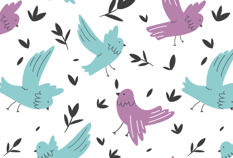 Tappeto vinile animali uccelli blu e viola - TenStickers