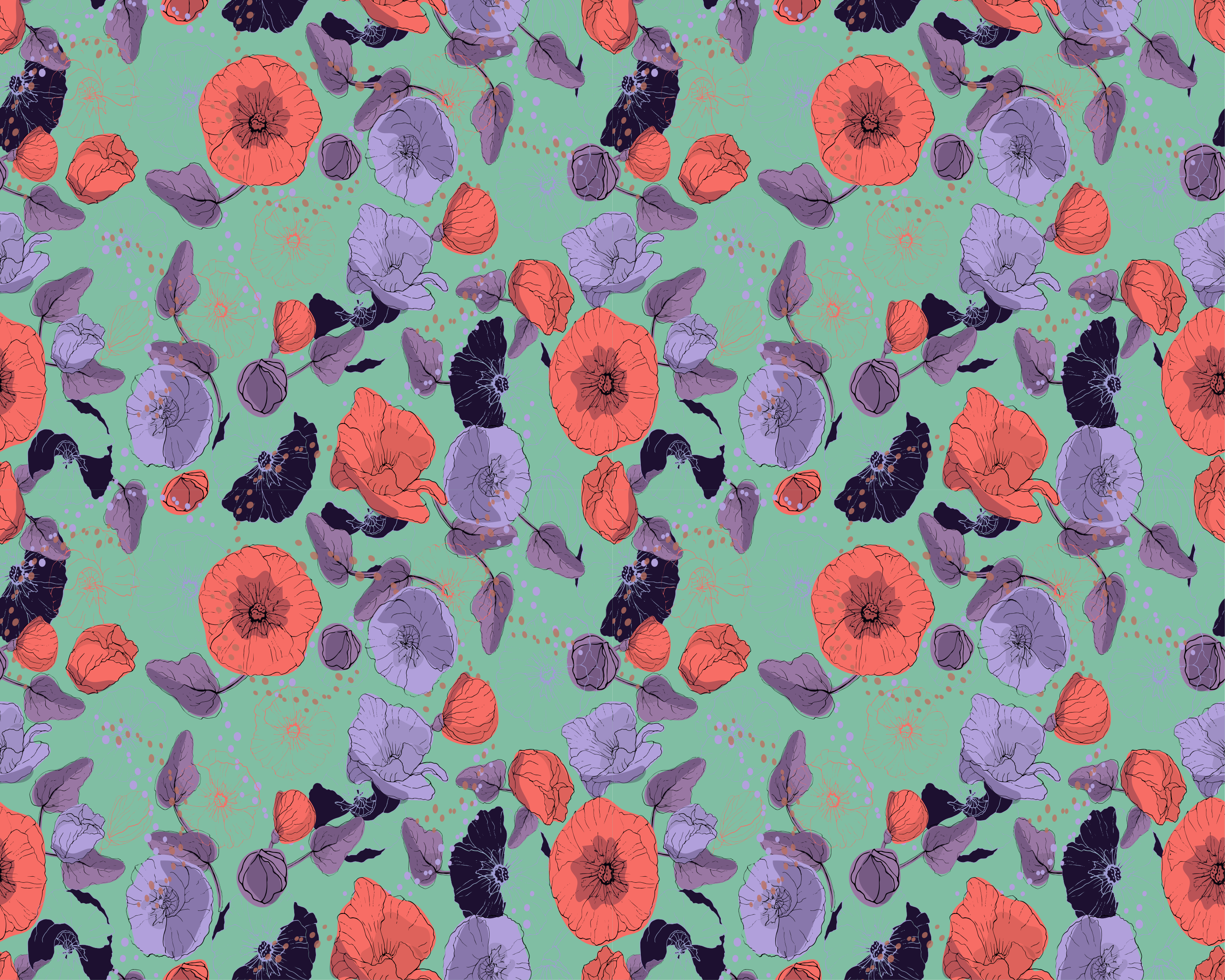 Tappeto vinile fiori papaveri eleganti - TenStickers