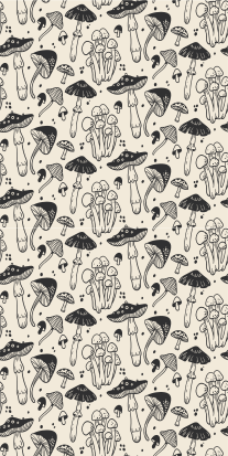 Tappeto vinile fiori motivo funghi neri disegnati - TenStickers
