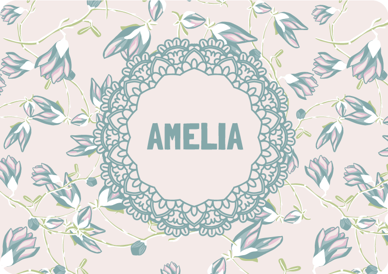 Tappeto vinile fiori foglie e nome - TenStickers