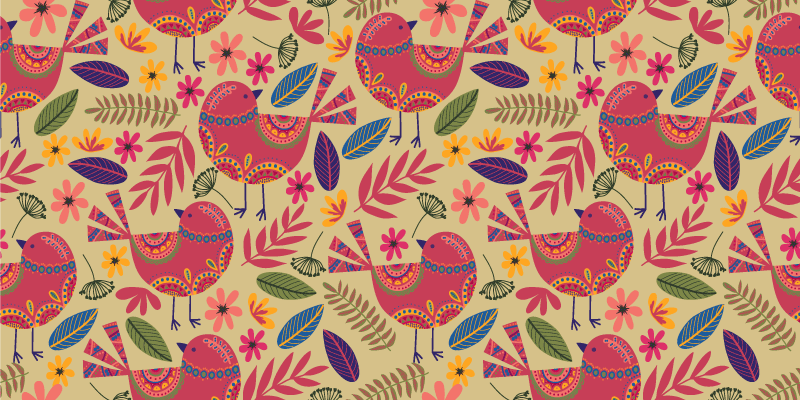 Tappeto vinile fiori motivi di uccelli colorati - TenStickers