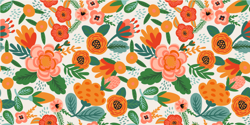 Tappeto vinile fiori stile folk rosso e arancione - TenStickers