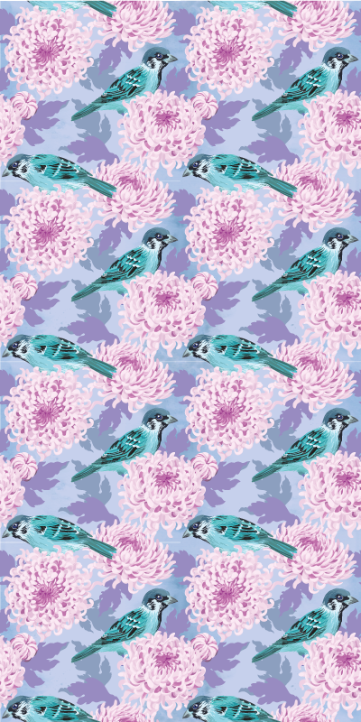 Tappeto vinile fiori fiori di giardino rosa con uccelli - TenStickers