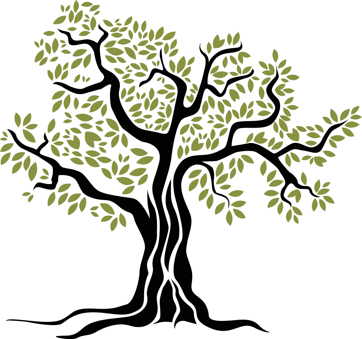 Tappeto vinile fiori albero di olivo nero e foglie verdi - TenStickers