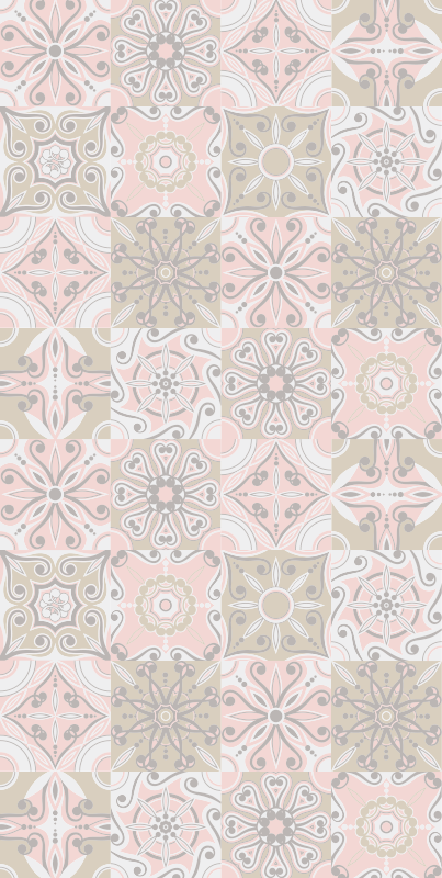 Tappeto pvc cucina piastrelle rosa e grigie - TenStickers