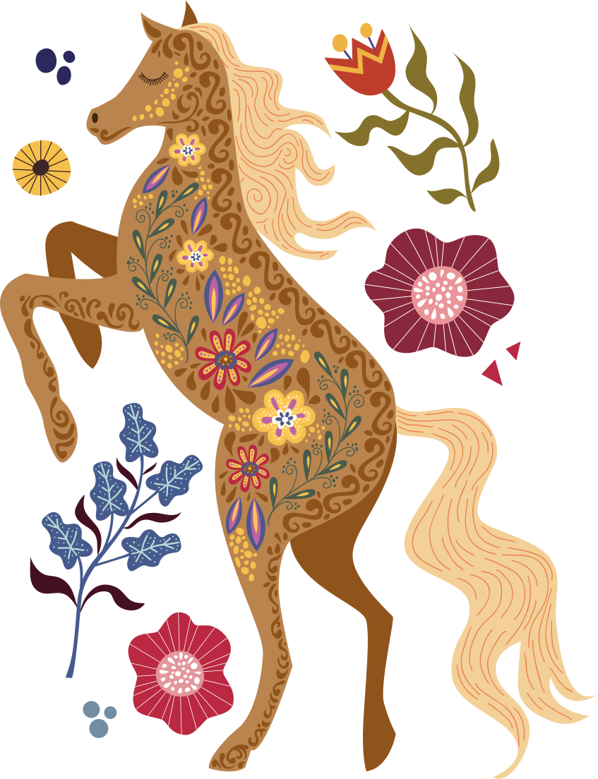 Tappeto vinile fiori illustrazione folklore cavalli selvaggi - TenStickers