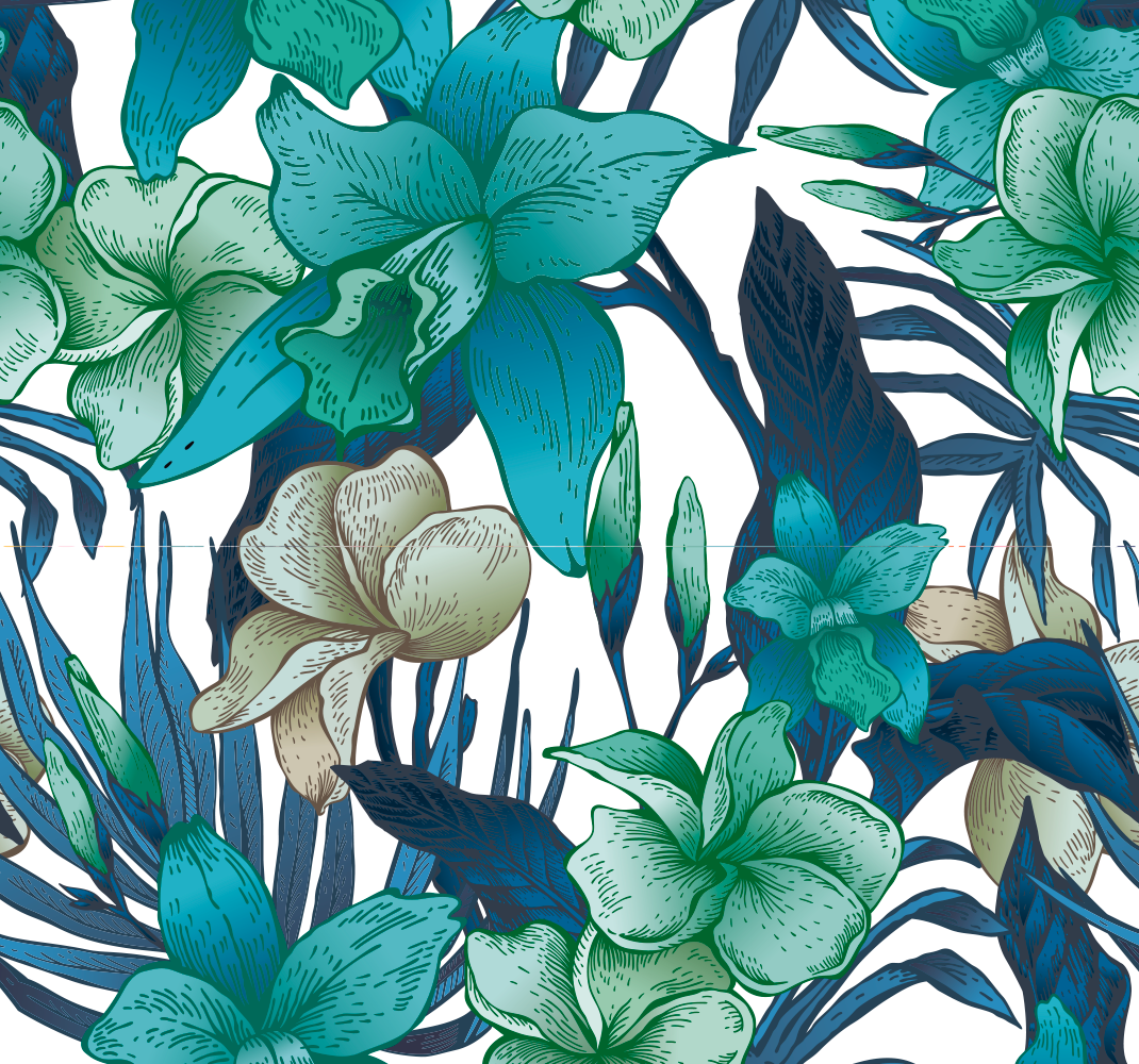 Tappeto vinile camera da letto foglie tropicali blu - TenStickers