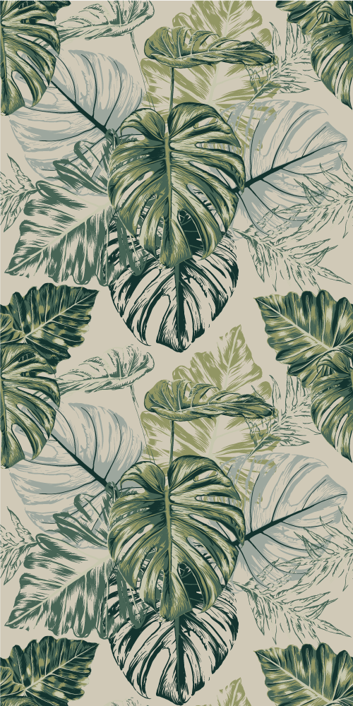 Tappeto vinile camera da letto forme di monstera beige - TenStickers