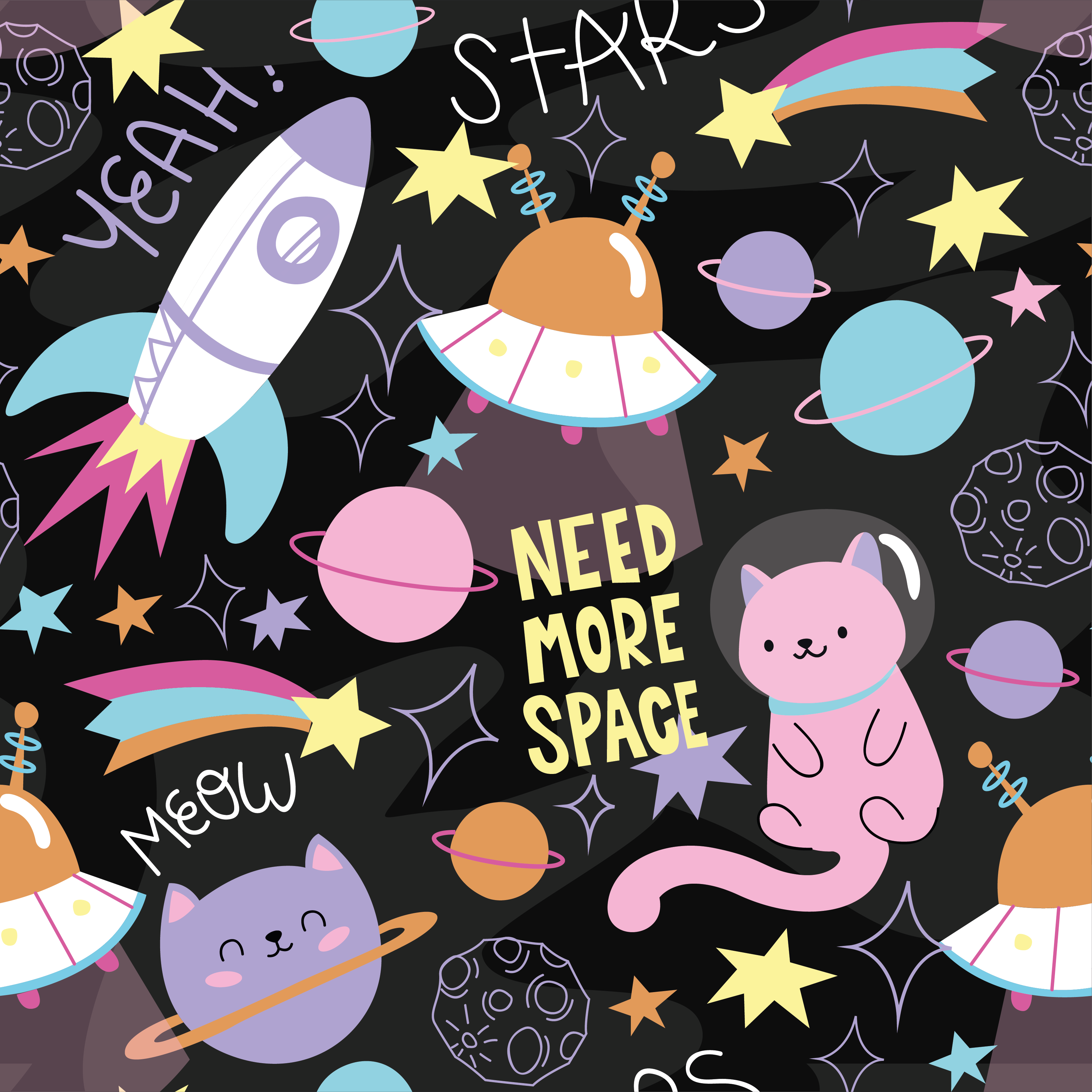 Tappeto vinile per bambini gatti nello spazio - TenStickers