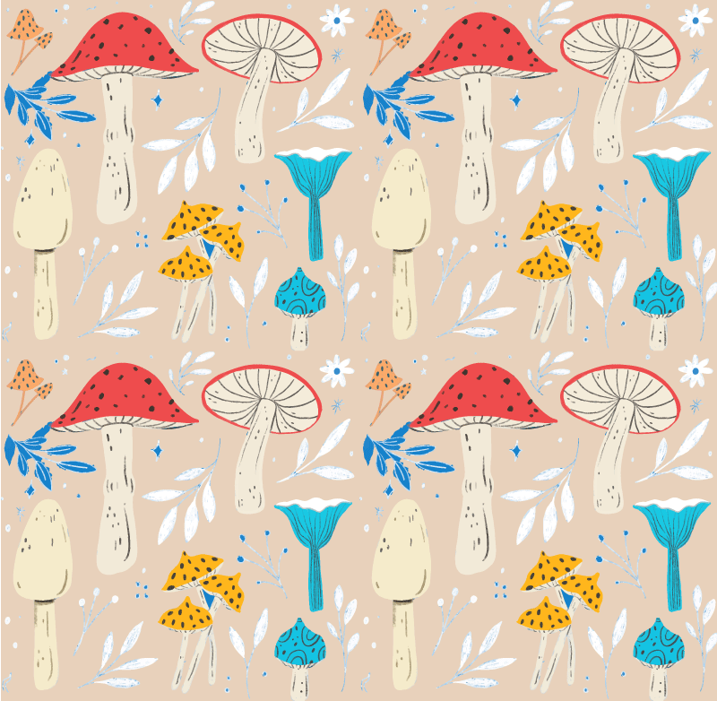 Tappeto vinile fiori funghi classici su sfondo beige - TenStickers