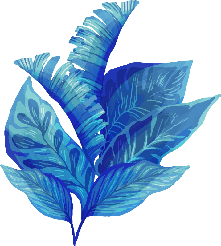 Tappeto vinile fiori composizione foglie blu - TenStickers