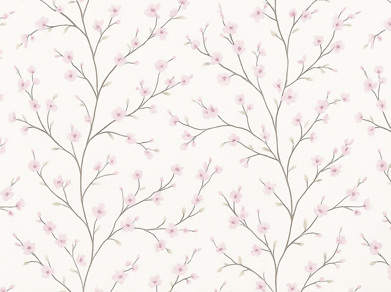 Tappeto vinile camera da letto albero grigio con fiori rosa - TenStickers
