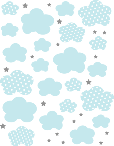 Tappeto vinile per bambini nuvole blu e stelle grigie - TenStickers