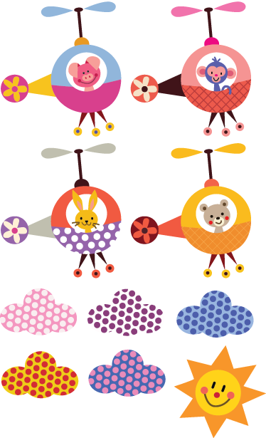 Tappeto vinile per bambini adesivi animali elicottero - TenStickers