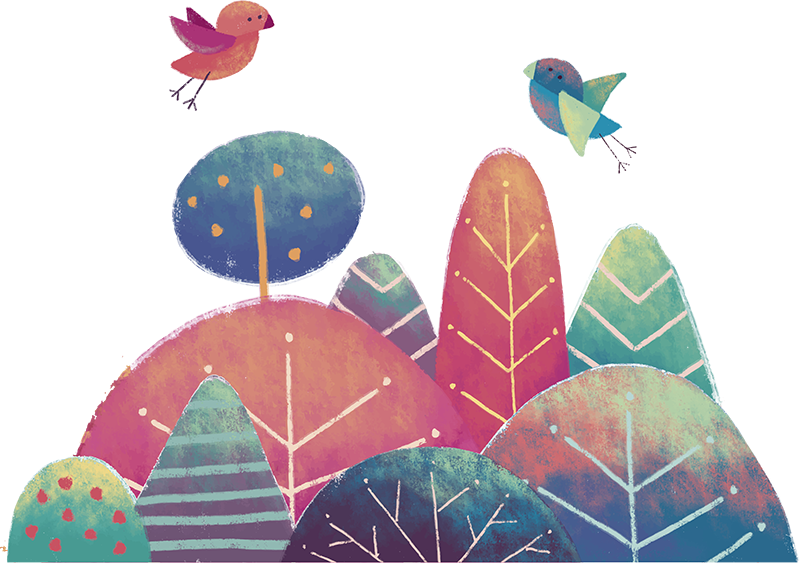 Tappeto vinile per bambini alberi blu e rosa - TenStickers