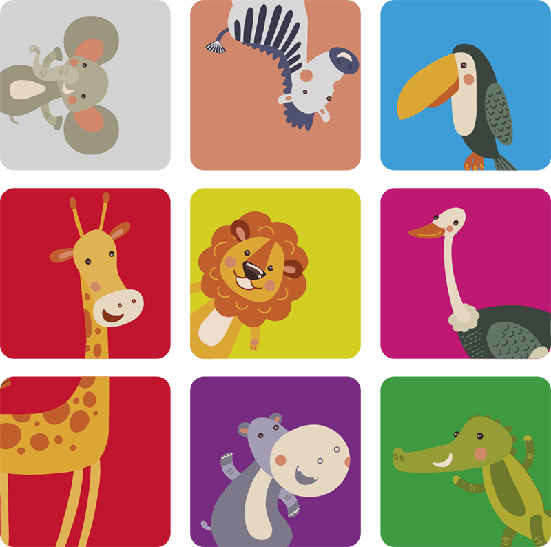Tappeto vinile per bambini piastrelle colorate con animali - TenStickers