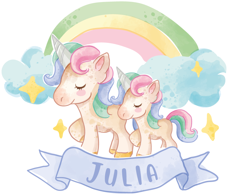 Tappeto vinile per bambini unicorni felici su un arcobaleno - TenStickers