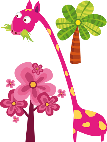 Tappeto vinile per bambini giraffa rosa che mangia - TenStickers