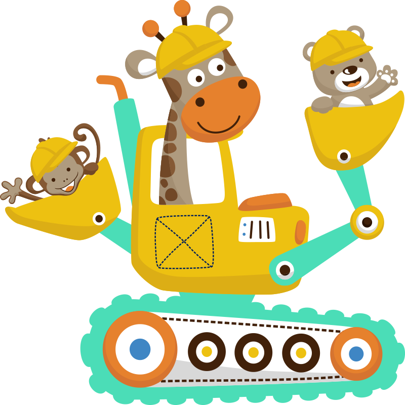 Tappeto vinile per bambini escavatore con animali - TenStickers