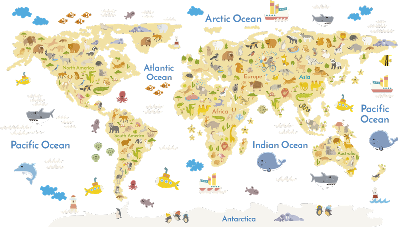 Tappeto vinile mappamondo fauna del mondo - TenStickers