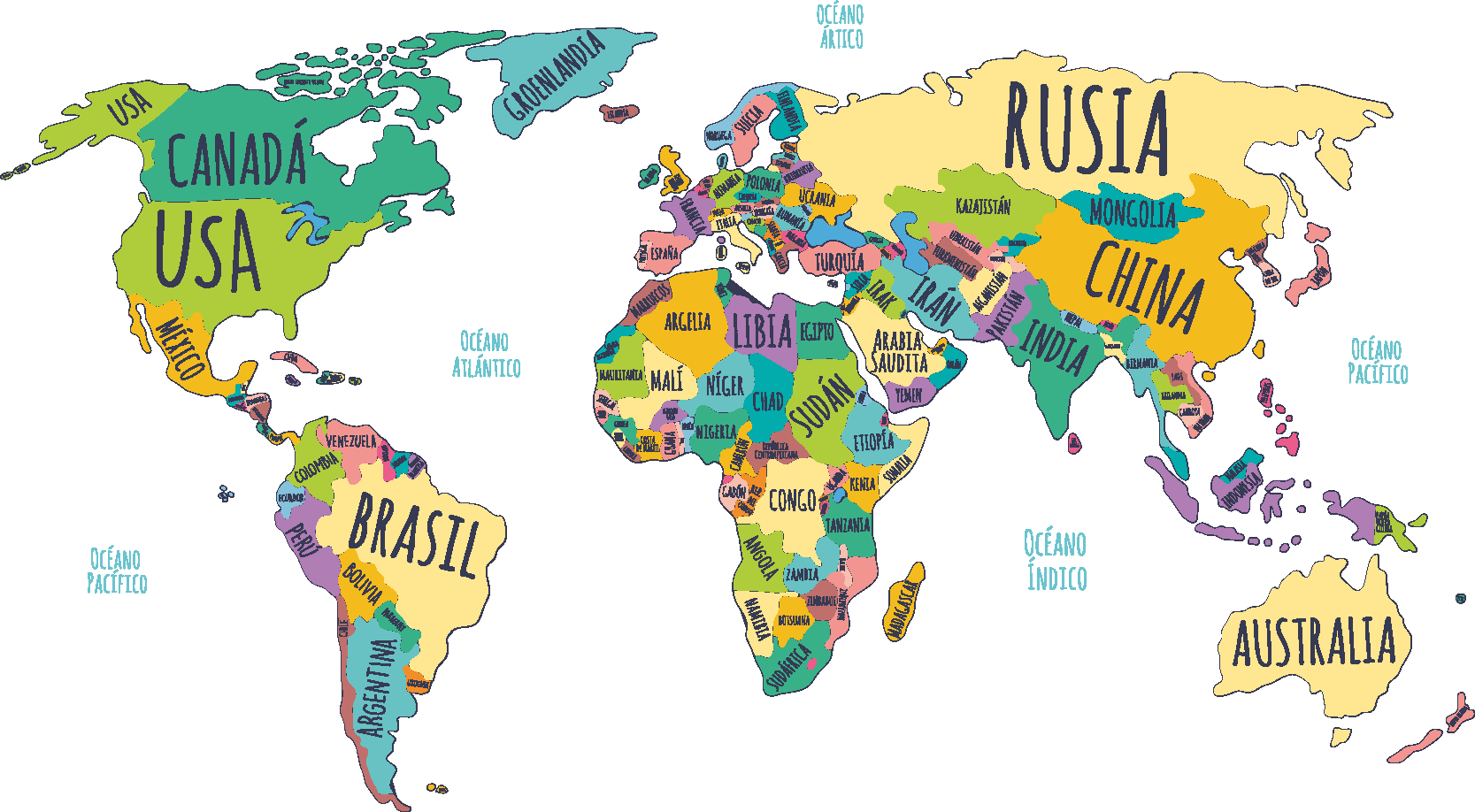 Tappeto vinile mappamondo mappa politica del mondo - TenStickers