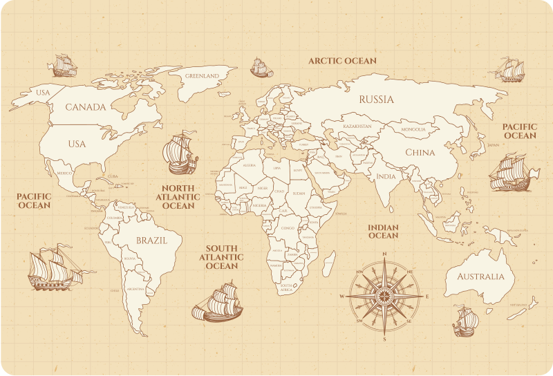 Tappeto vinile mappamondo mappa antica dei paesi - TenStickers